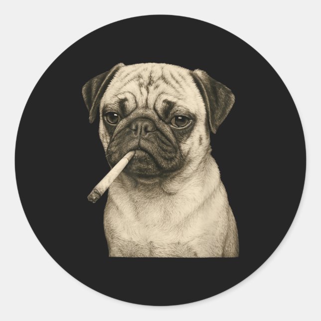 Adesivo Funny Smoking Pug Dog Cigarette Gen Z Meme Graphic (Frente)