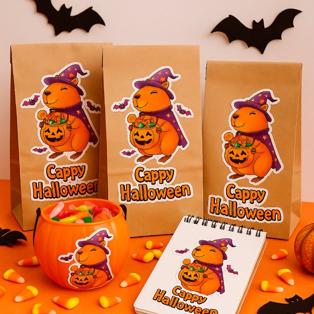 Adesivo Funny Spooky Cute Capybara Witch WIzard (Criador carregado)