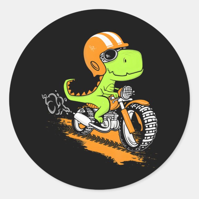 Adesivo Funny T-Rex Dinossaur Dirigindo Moto Dino Biker (Frente)