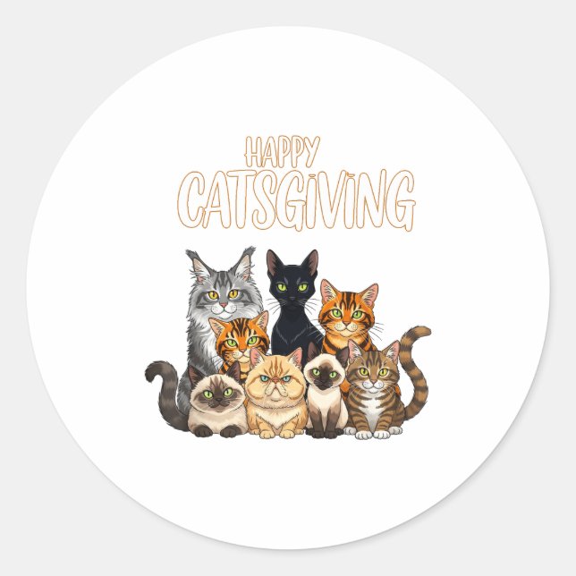 Adesivo Funny Thanksgiving Cat Lovers Gift Happy Catsgivin (Frente)