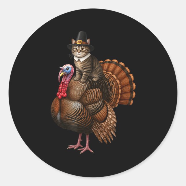 Adesivo Funny Thanksgiving Cat On Turkey, Lgrim Hat Turkey (Frente)