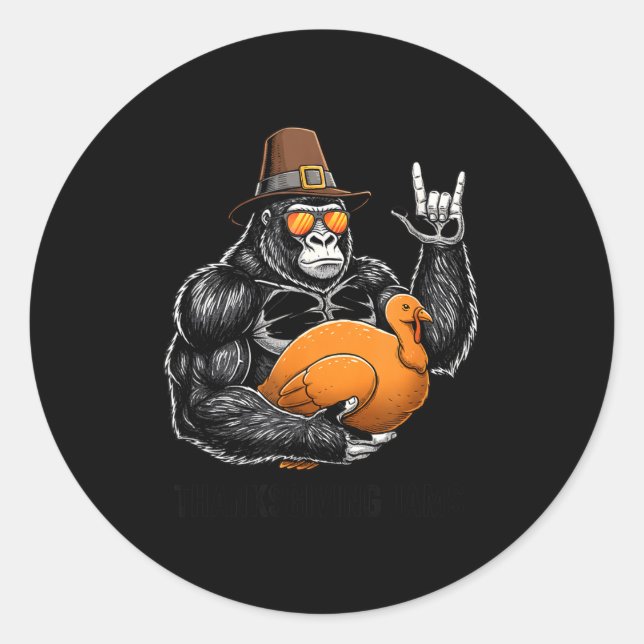 Adesivo Funny Thanksgiving Gorilla Holding Turkey Lgrim Ha (Frente)