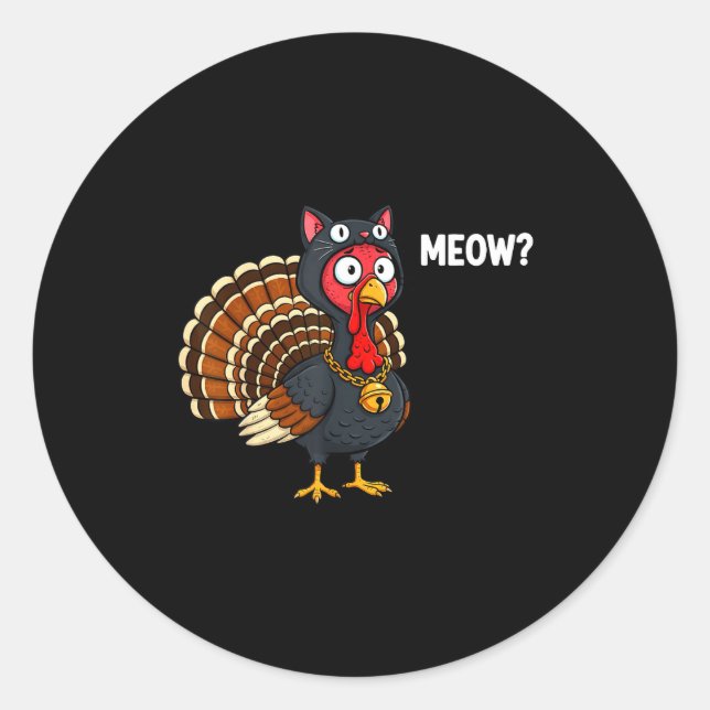 Adesivo Funny Thanksgiving Turkey Meow Cat Disguise Men Wo (Frente)
