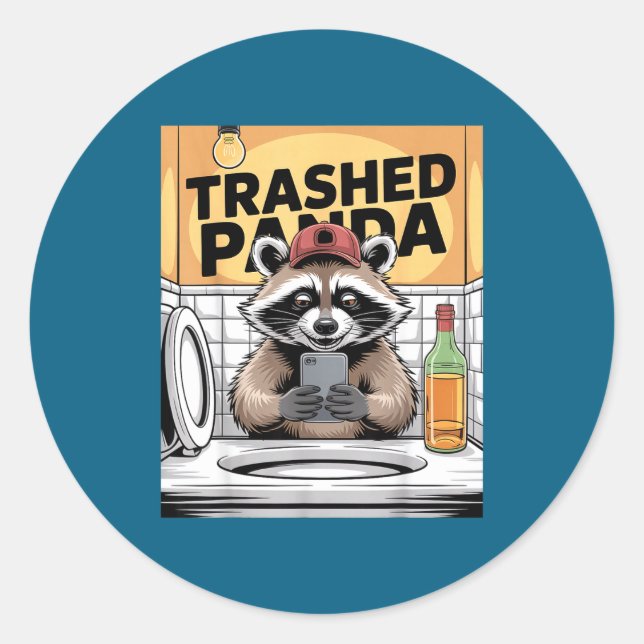 Adesivo Funny Trashed Panda Raccoon Gets Drunk  (Frente)