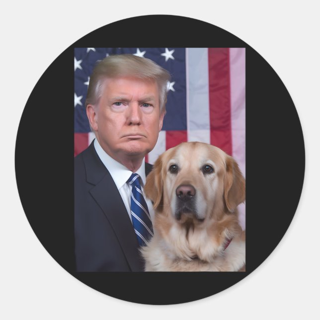 Adesivo Funny Trump E Ouro Retriever Dog Usa Flag (Frente)