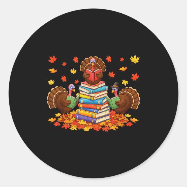Adesivo Funny Turkey Reading Book Fall Thanksgiving Teache (Frente)