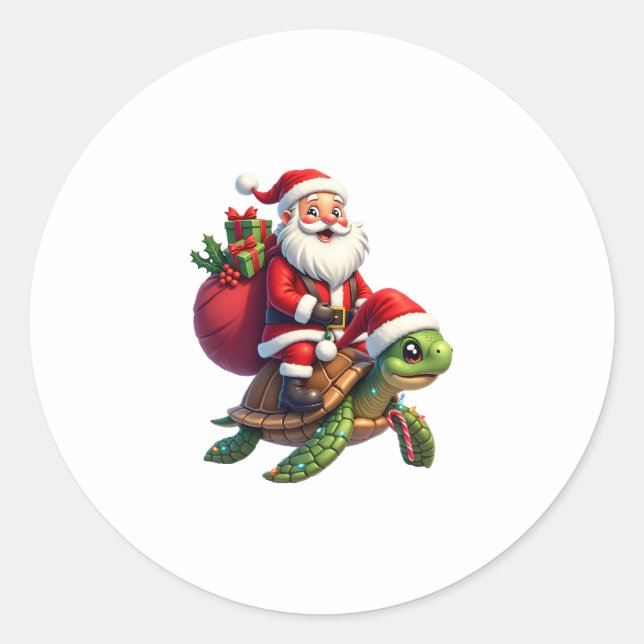 Adesivo Funny Turtle Christmas Santa Riding Sea Turtle Xma (Frente)