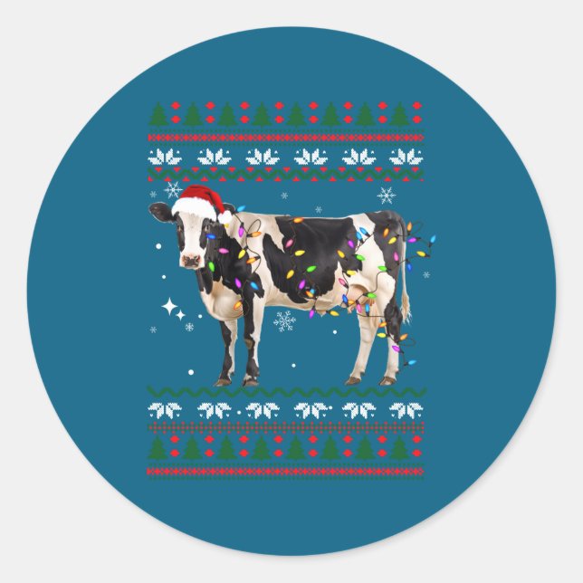 Adesivo Funny Ugly Xmas Sweater Dairy Cow Farmer Lights Ch (Frente)