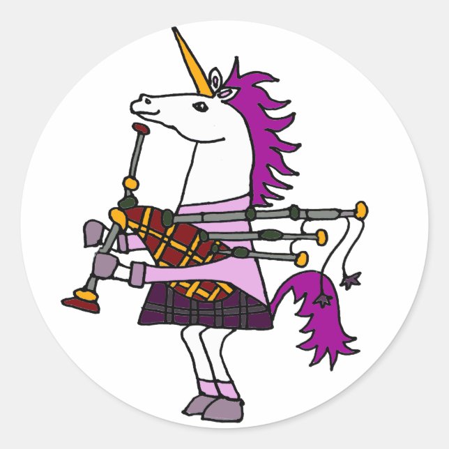 Adesivo Funny Unicorn Tocando Bagpipe Art (Frente)