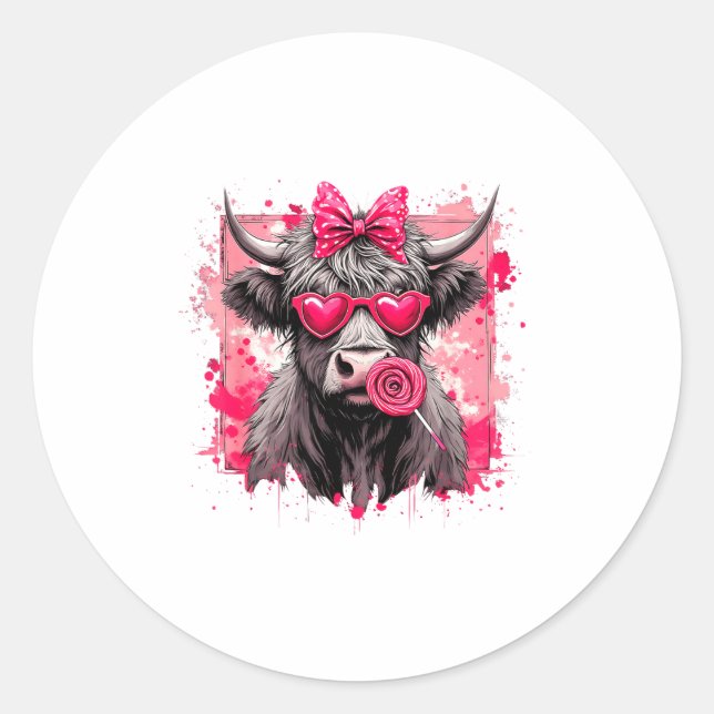 Adesivo Funny Valentine Highland Cow Lollip Heart Art Nk L (Frente)
