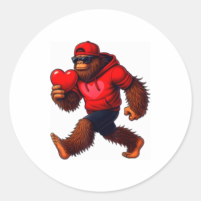 Adesivo Funny Valentines Day Bigfoot Heart Sungles Sasquat (Frente)