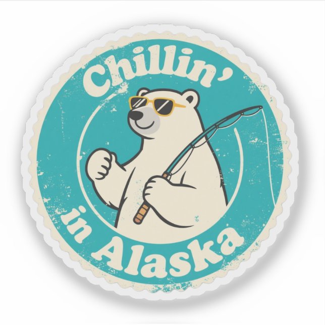 Adesivo Funny Vintage Alaska Chillin Polar Bear (Frente)