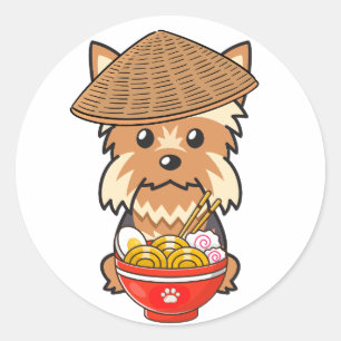 Adesivo Funny yorkshire terrier está comendo macarrão
