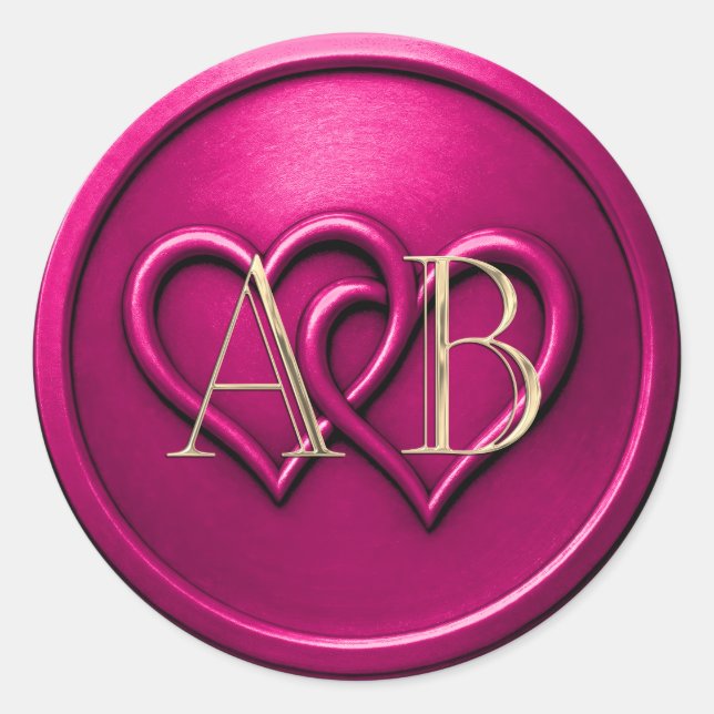 Adesivo Fuschia Two Hearts Intertwined Monogram Wedding (Frente)