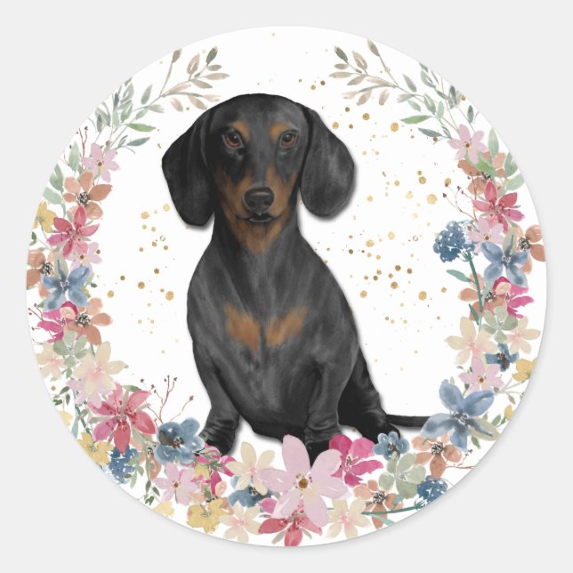 Adesivo Fuselagem de Flores de Mola Preta de Tan Dachshund (Frente)