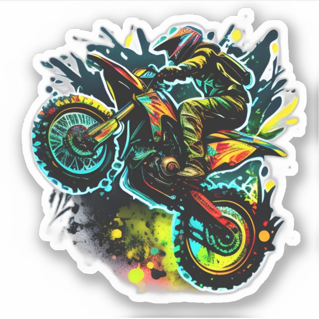 Adesivo Futurística, Neon Motocross Off Road Bike (Frente)