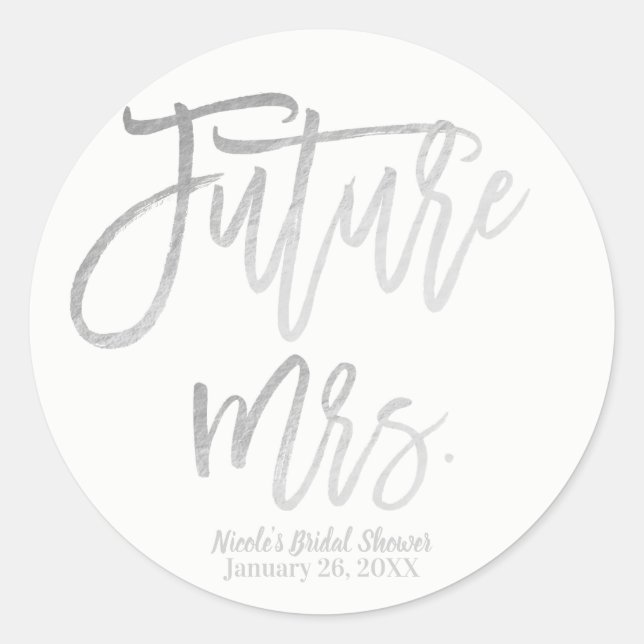 Adesivo Futuro Faux Silver Foil Modern Script Favor (Frente)