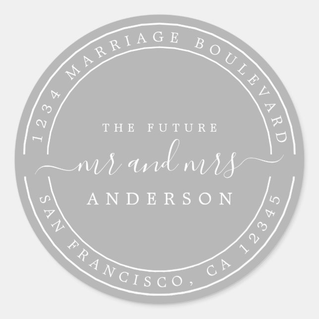 Adesivo Futuro Sr Sra Endereço de Devolução Casamento Cinz (Frente)