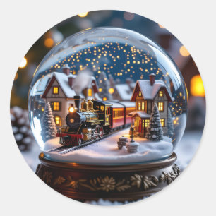 Adesivo G globo de neve com trem e vila antigos