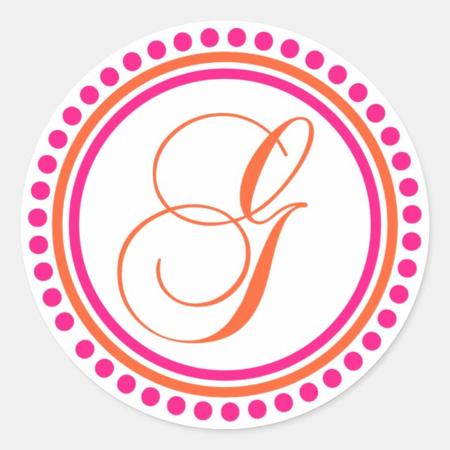 Adesivo G Monograma (Círculo Dot Rosa/Laranja) (Frente)