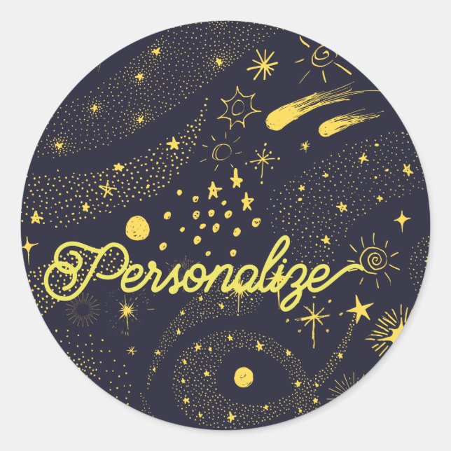 Adesivo Galáxia espacial de cometas azul celestial amarela (Frente)