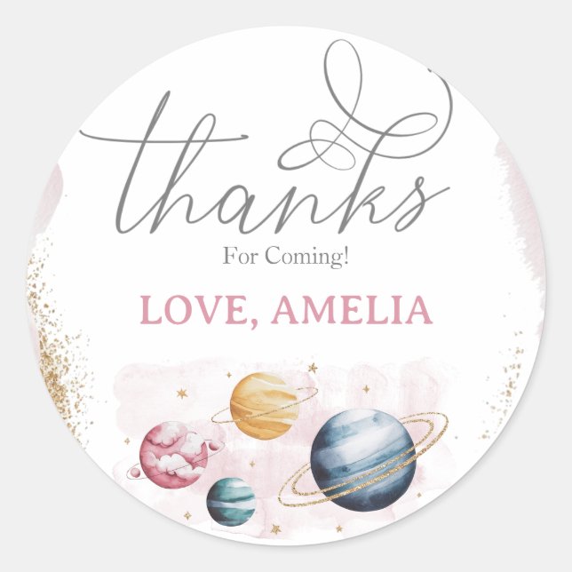 Adesivo Galáxias de Aniversário de Rapariga do Espaço Exte (Frente)