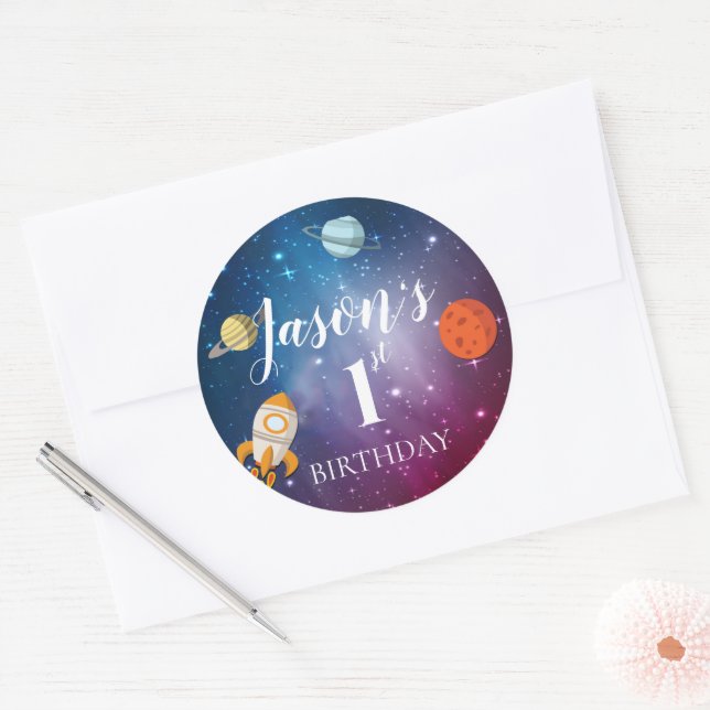 Adesivo Galaxy Rocket Themed Kids Party Clas (Envelope)
