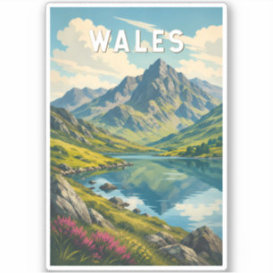 Adesivo Gales Reino Unido Ilustração Viagem Arte Retro