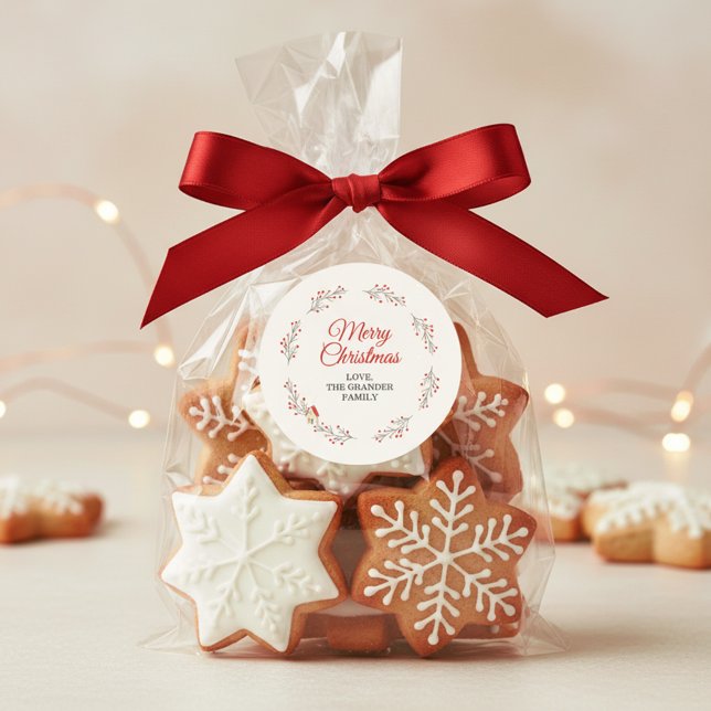 Adesivo Galho de Natal com Frutas de Fim de Ano (Holiday Berry Branch Christmas Classic Round Sticker)