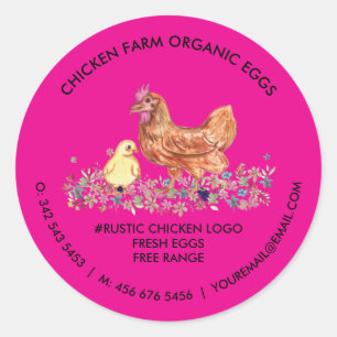 Adesivo Galinha Farmação Orgânica Ovos Frescos Rosa