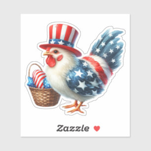 Adesivo Galinha Patriótica Fofa com Bandeira Americana