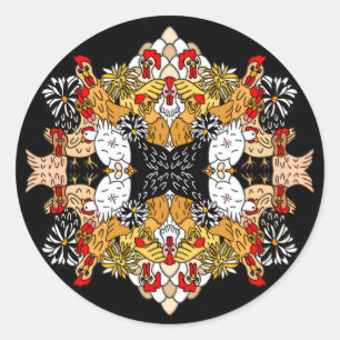 Adesivo Galinhas de Cartoons Engraçadas desenhadas à mão