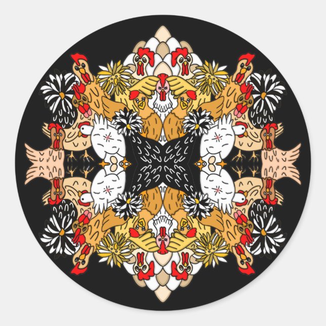 Adesivo Galinhas de Cartoons Engraçadas desenhadas à mão (Frente)