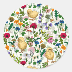 Adesivo Galinhas e flores silvestres em branco-claro
