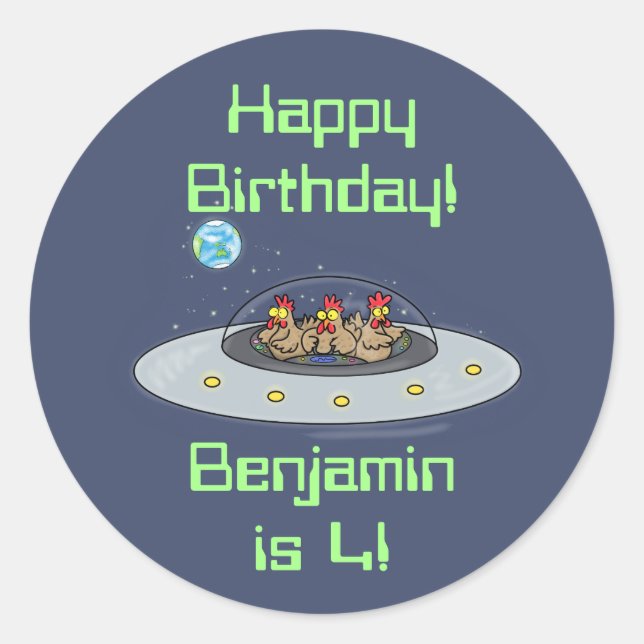 Adesivo Galinhas engraçadas em cartoon espaçonave (Frente)