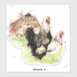Adesivo Galo de frango com Fazenda de aquarela Hen Barn ar