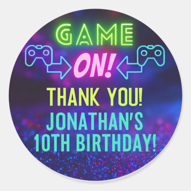 Adesivo GAME ON! Neon Gaming Sticker – Jonathan’s 10th Bir (Frente)