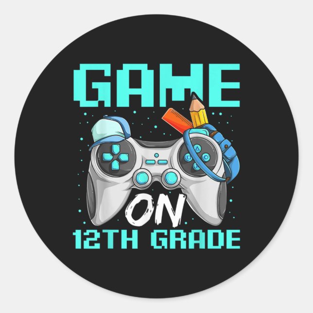 Adesivo Game On Twelfth Grade Shirts, Funny Gamer Boy Back (Frente)