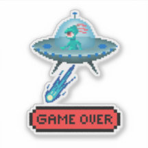 'Game Over' Alien Voando UFO Espaçonave, Pixel Art