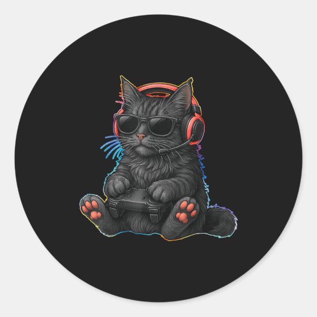 Adesivo Gamer Cat Video Games Boys Teen Men Girls Funny Ga (Frente)