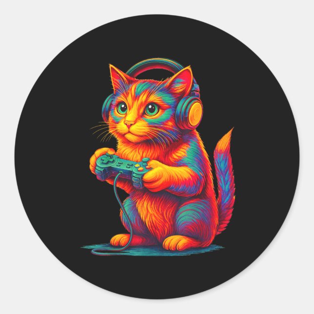 Adesivo Gamer Cat Video Games Boys Teen Men Girls Funny Gi (Frente)