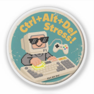 Adesivo Gamer de Pixel Art Reiniciando Insígnia de Más Vib