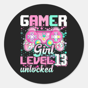 Adesivo Gamer Girl Level 13 Unlocked Video Game 13 Birth
