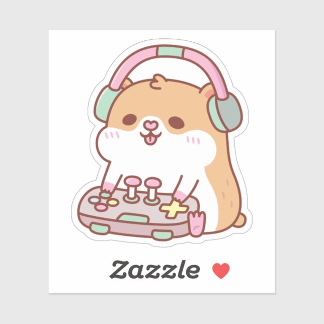 Adesivo Gamer Hamster Bonito Reproduzindo Videos games (Folha)