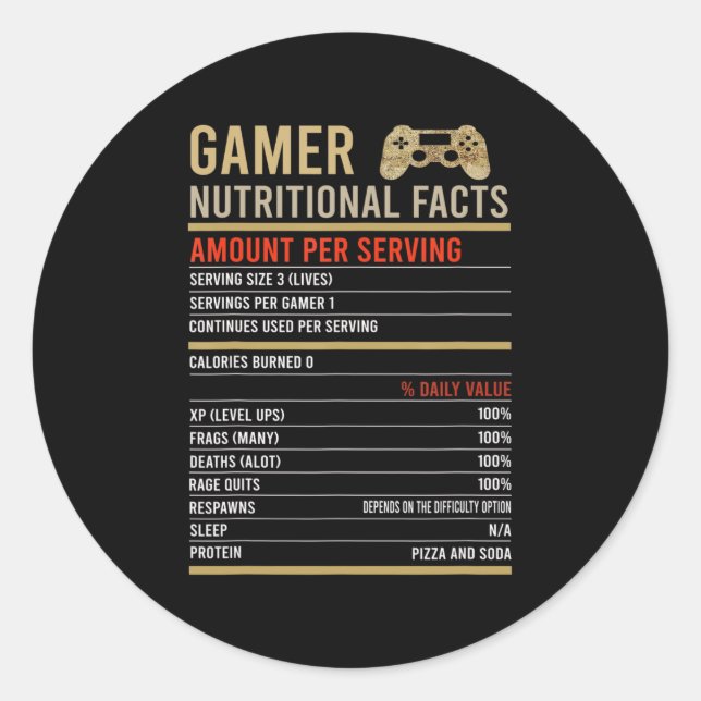 Adesivo Gamer Nutricional Fatos Legal do Jogo de Jogos (Frente)