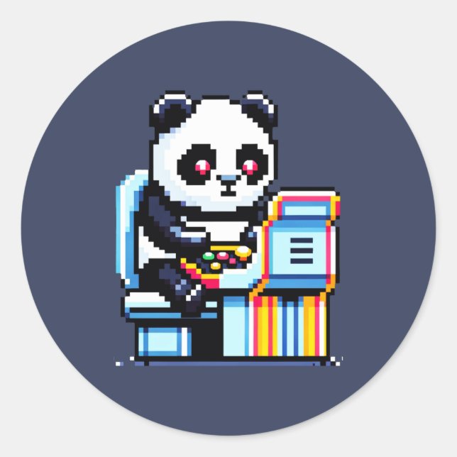 Adesivo Gamer Panda - Design da Arcade de Pixel (Frente)