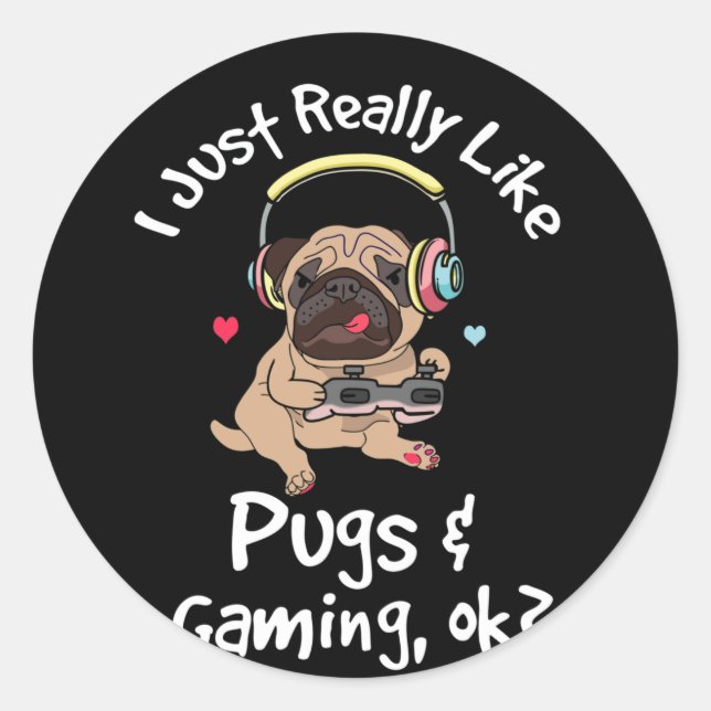 Adesivo Gamer Pug Lover Videos games Cachorros Pug Jogos (Frente)