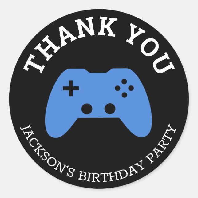 Adesivo Gamer Video Game Party Obrigado Personalizado (Frente)