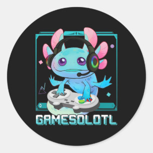 Adesivo Gamesolotl Axolotl Jogador de Vídeo Game Kawaii Pa