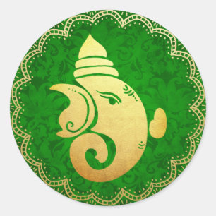 Adesivo Ganapati Dourado Clássico Deus Hindu Indiano Verde